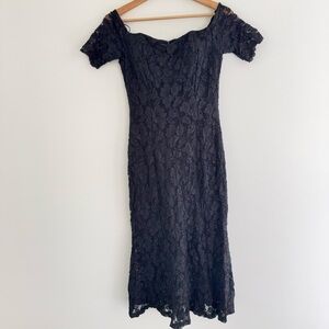 Vintage 90s Molly Malloy x All That Jazz Black Lace Midi Pencil Wiggle Dress 8
